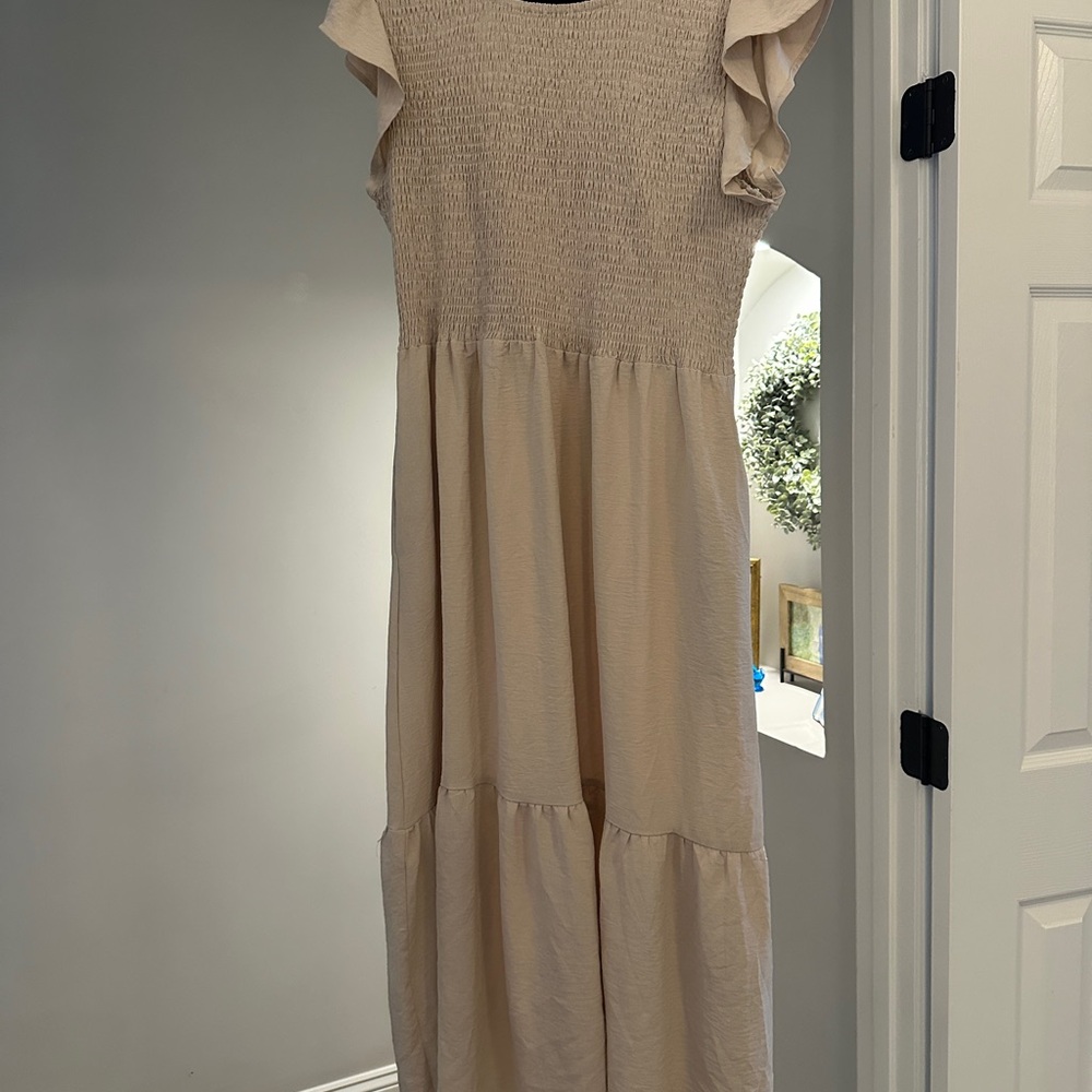 Cream Tiered Maxi Sundress with Flutter Cap Sleeves